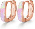 wholesale 925 Sterling Silver & Rose Gold Plated Pink Opal Huggie Hoop Earrings for Women-0-0