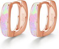 wholesale 925 Sterling Silver & Rose Gold Plated Pink Opal Huggie Hoop Earrings for Women-Rose gold-Pink