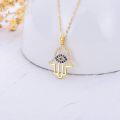wholesale 14K Gold Blue Sapphire Evil Eye Hand of Fatima Pendant Necklace for Women-0-2