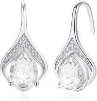 wholesale 925 Sterling Silver Birthstone Teardrop Leverback Dangle Earrings-clear