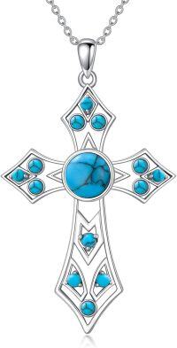 wholesale 925 Sterling Silver Natural Turquoise Stone Cross Pendant Necklace for Women  48cm Chain Length-B