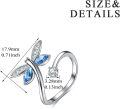 wholesale S925 Sterling Silver with Austrian Crystals Light Sapphire Dragonfly Water Droplet Adjustable Wavy Bond Ring 3.2g, Elegant Gift for Women-0-4