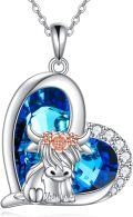 wholesale 925 Sterling Silver Blue Crystal Highland Cow Heart Pendant Necklace-0-0