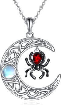 wholesale 925 Sterling Silver Red Crystal Spider Pendant Necklace - Gothic Halloween Jewellery for Women-Moon Spider Necklace