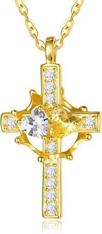 wholesale  Sterling Silver Birthstones Gold Cross Necklace for Women -04-11-Apr-Nov-04-11-Apr-Nov