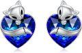 wholesale 925 Sterling Silver Blue Crystal Heart Fox Stud Earrings for Women Austrian Gifts-0-0