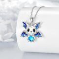 wholesale 925 Sterling Silver Metal Cubic Zirconia Blue Bat Heart Pendant Necklace for Women Girls Gifts-0-2