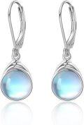 wholesale 925 Sterling Silver Round Moonstone Drop Earrings-0-0