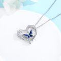 wholesale 925 Sterling Silver Blue Opal Heart Butterfly Pendant Necklace for Women 45cm Chain  I Love You Forever Inscription-0-1