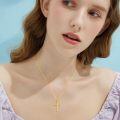 wholesale 14K Gold Cross Pendant Necklace with Chain - 19mm for Women s-0-2
