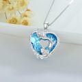 wholesale 925 Sterling Silver Heart Pendant Necklaces with Blue Stone and Angel Wings s for Women Girls-0-1