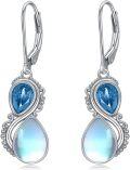 wholesale Sterling Silver Moonstone Valentine Vintage Dangle Teardrop Leverback Earrings w Birthstone Gifts for Her-0-0