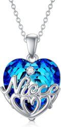 wholesale 925 Sterling Silver Blue Crystal Heart Pendant Necklaces for Aunt & Niece-0-0