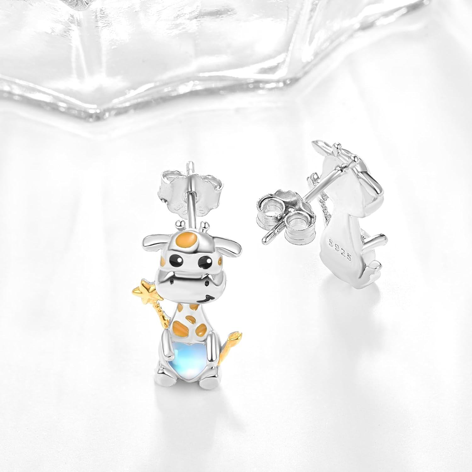 925 Sterling Silver Giraffe Moonstone Stud Earrings for Girls and Women - Hypoallergenic -0-1
