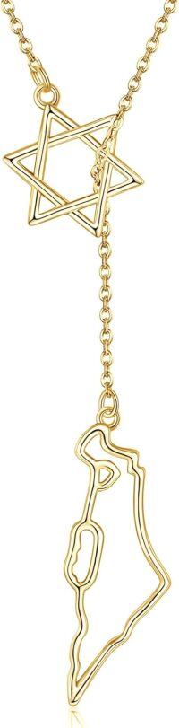 wholesale Gold 925 Sterling Silver Star Of David State Map Necklace - Israel/Africa/Texas  for Women Men Kids-Israel-Gold