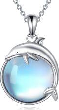 wholesale 925 Sterling Silver Dolphin Blue Moonstone Pendant Necklace for Women's Gifts-0-0
