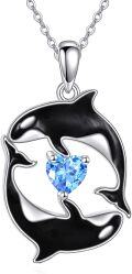 wholesale 925 Sterling Silver Orca Whale Pendant Necklace with Blue Crystal Heart Ocean s for Women-0-0