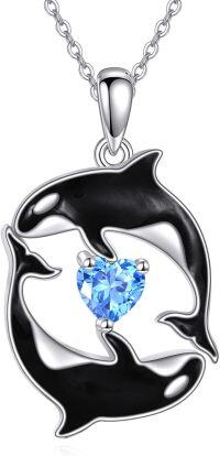 wholesale 925 Sterling Silver Orca Whale Pendant Necklace with Blue Crystal Heart Ocean s for Women-Killer Whale