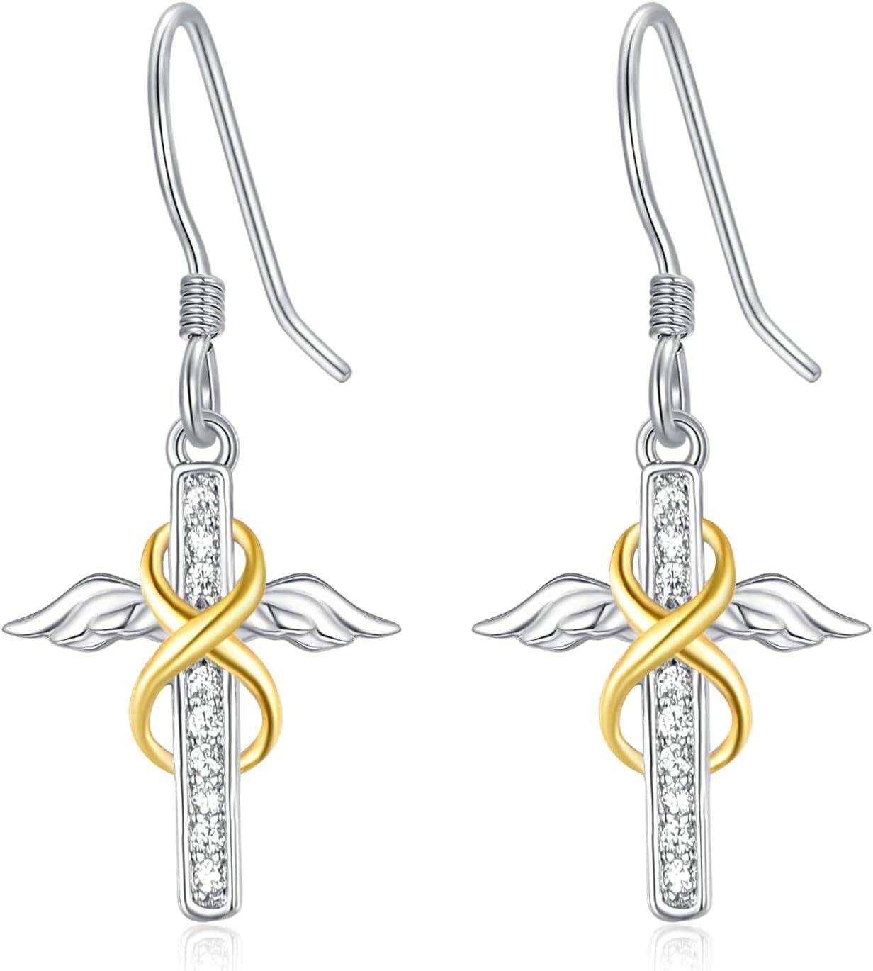 Sterling Silver Dangle Cross Earrings for Women Christian Faith Jewelry Religious Gifts for Mom-0-0
