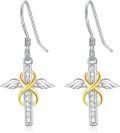 wholesale 925 Sterling Silver Infinity Angel Wing Cross Drop Earrings for Women Christian Faith  Ideas-0-0