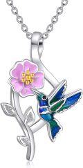 wholesale 925 Sterling Silver Enamel Flower & Bird Pendant Necklaces for Women-0-0