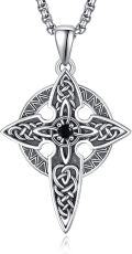 wholesale 925 Sterling Silver Celtic Knot Black Onyx Cross Crucifix Pendant Necklace for Men & Women-0-0