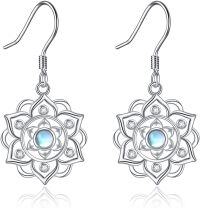 wholesale 925 Sterling Silver Moonstone Lotus Chakra Dragonfly Dangle Earrings Yoga Jewelry-moonstone Lotus earrings