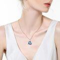 wholesale 925 Sterling Silver Blue Crystal Heart-Shaped Volleyball Sports Pendant Necklace-0-1