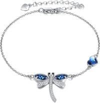wholesale 925 Sterling Silver Blue Crystal Dragonfly Charm Bracelet for Women Girls  7 Adjustable Chain Length-crystal dragonfly bracelet