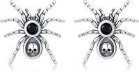 wholesale 925 Sterling Silver Spider Stud Earrings with Black Stone and Skull Design-Spider