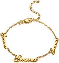 wholesale Sterling Silver & Gold Personalized Name Bracelet - Custom 1,2,3 Names Gift for Women-sterling silver-gold color