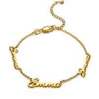 wholesale Sterling Silver & Gold Personalized Name Bracelet - Custom 1,2,3 Names Gift for Women-sterling silver-gold color