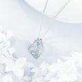wholesale 925 Sterling Silver Heart-Shaped Mermaid Pendant Necklace with Blue Crystal Accents - Gifts for Her-0-3