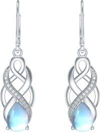 wholesale 925 Sterling Silver 12 Months Birthstone Celtic Knot Drop Leverback Earrings-Moonstone