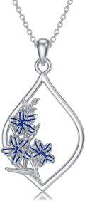 wholesale 925 Sterling Silver Blue Enamel Floral Drop Pendant Necklace for Women s-0-0