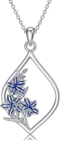 wholesale 925 Sterling Silver Blue Enamel Floral Drop Pendant Necklace for Women s-Larkspur Pendant