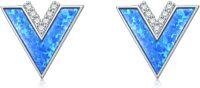 wholesale 925 Sterling Silver Blue Opal Triangle Stud Earrings with Cubic Zirconia Accents-style 3