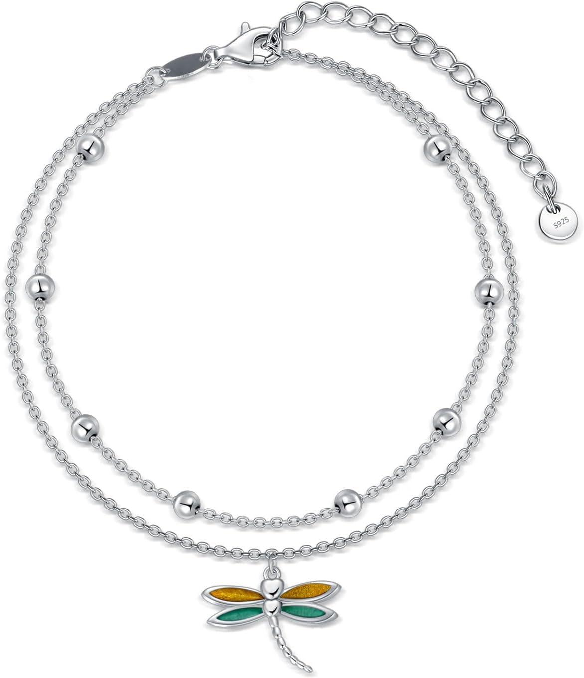  Sterling Silver Nature Charm Bracelet w Pineapple Dragonfly Butterfly Daisy Highland Cow Adjustable Anklet Anniversary Birthday Gift -0-0