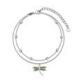 wholesale 925 Sterling Silver Double Layered Ankle Anklet with Enamel Dragonfly and Beads - Adjustable Size for Women & Girls Ideal as Anniversary or Birthday Gifts-0-0