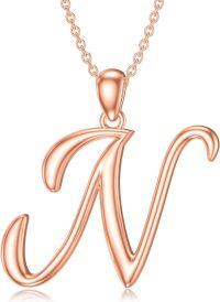 wholesale Sterling Silver 26 Letter Pendant Necklace-Letter N-rose gold plated