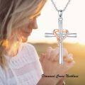 wholesale 925 Sterling Silver Rose Gold Heart & White Diamond Cross Pendant Necklace for Women-0-5