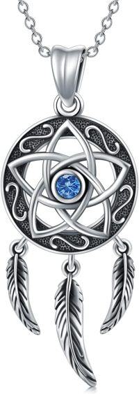 wholesale 925 Sterling Silver Dreamcatcher Feather Blue Stone Pendant Necklace-Dreamcatcher
