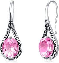 wholesale Sterling Silver Natural Created Gemstone Teardrop Earrings for Mother s Day Women Her Daughter Mom Grandma-10-Oct-Pink Tourmaline