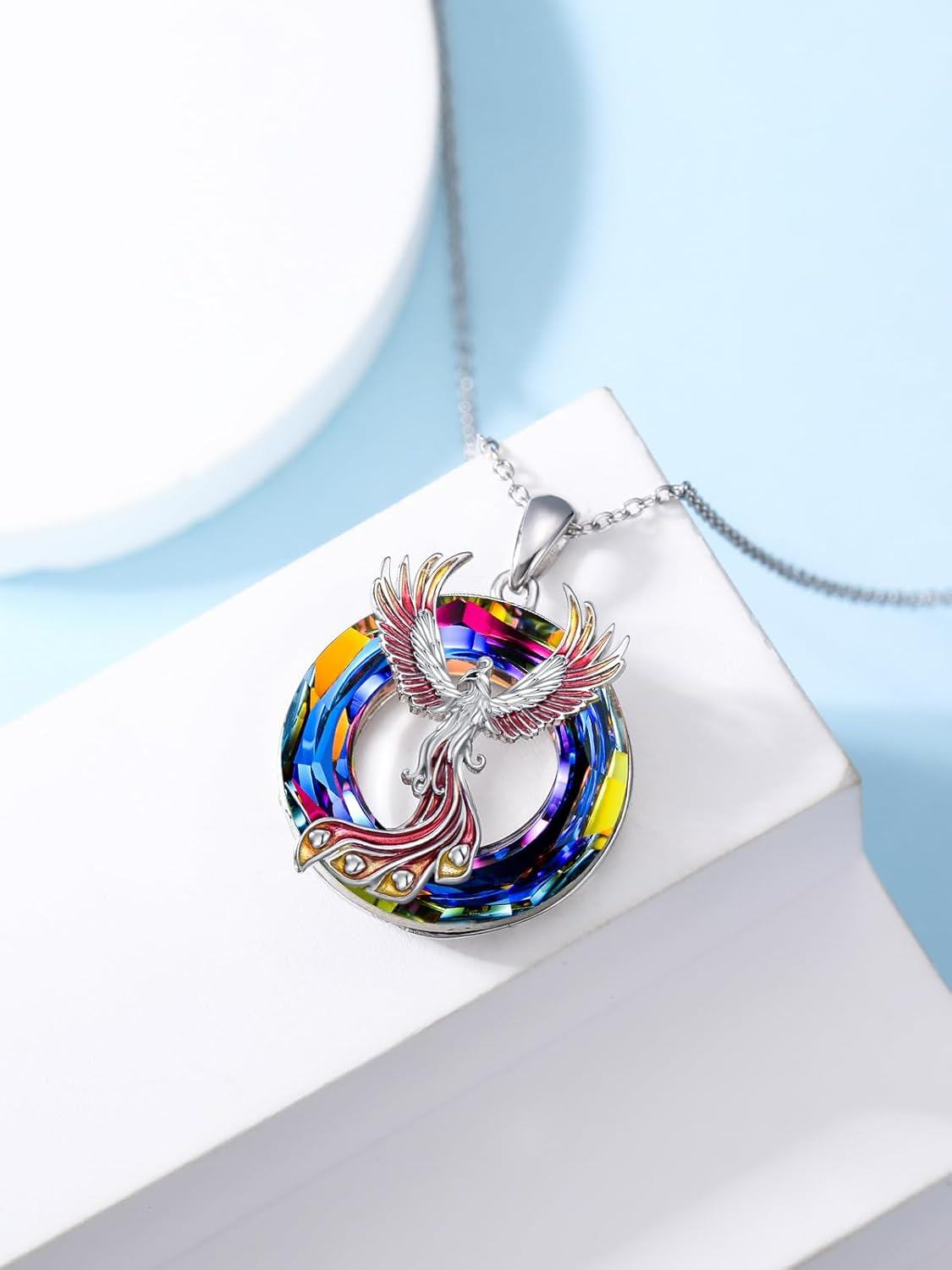 Sterling Silver Crystal Phoenix Pendant Necklace-0-5