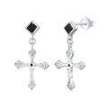 wholesale 925 Sterling Silver Cross Black Onyx Dangle Stud Earrings for Women Gifts-0-0