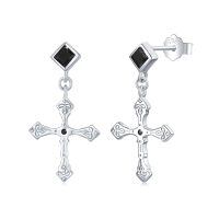 wholesale 925 Sterling Silver Cross Black Onyx Dangle Stud Earrings for Women Gifts-F3-Cross