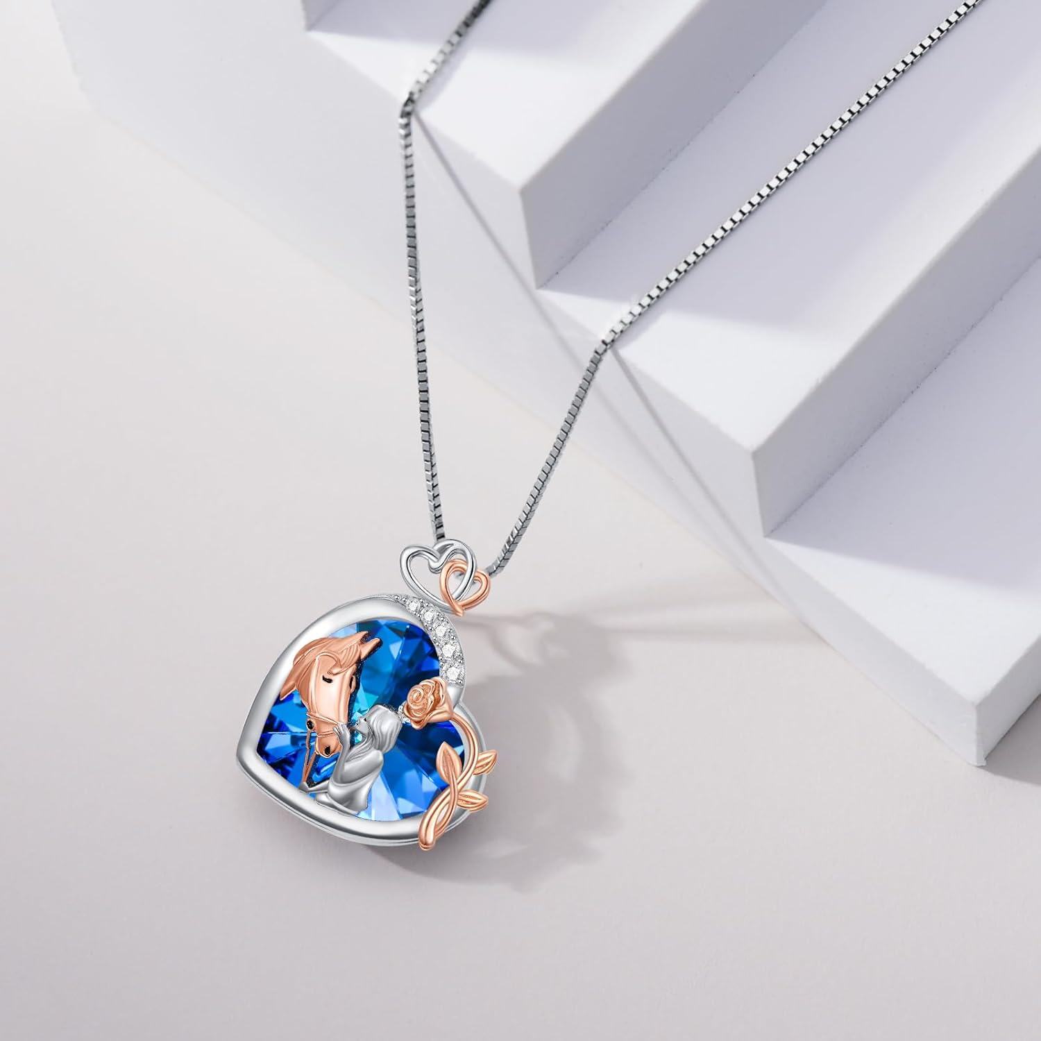  Sterling Silver Crystal Dog Cat Horse Pendant Necklace -0-5