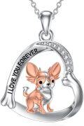 wholesale 925 Sterling Silver I Love You Forever Chihuahua Heart Pendant Necklace for Women Girls Gifts-0-0