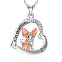 wholesale 925 Sterling Silver I Love You Forever Chihuahua Heart Pendant Necklace for Women Girls Gifts-Chihuahua