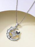 wholesale 925 Sterling Silver Halloween Witch and Bat Crescent Moon Pendant Necklace-0-2